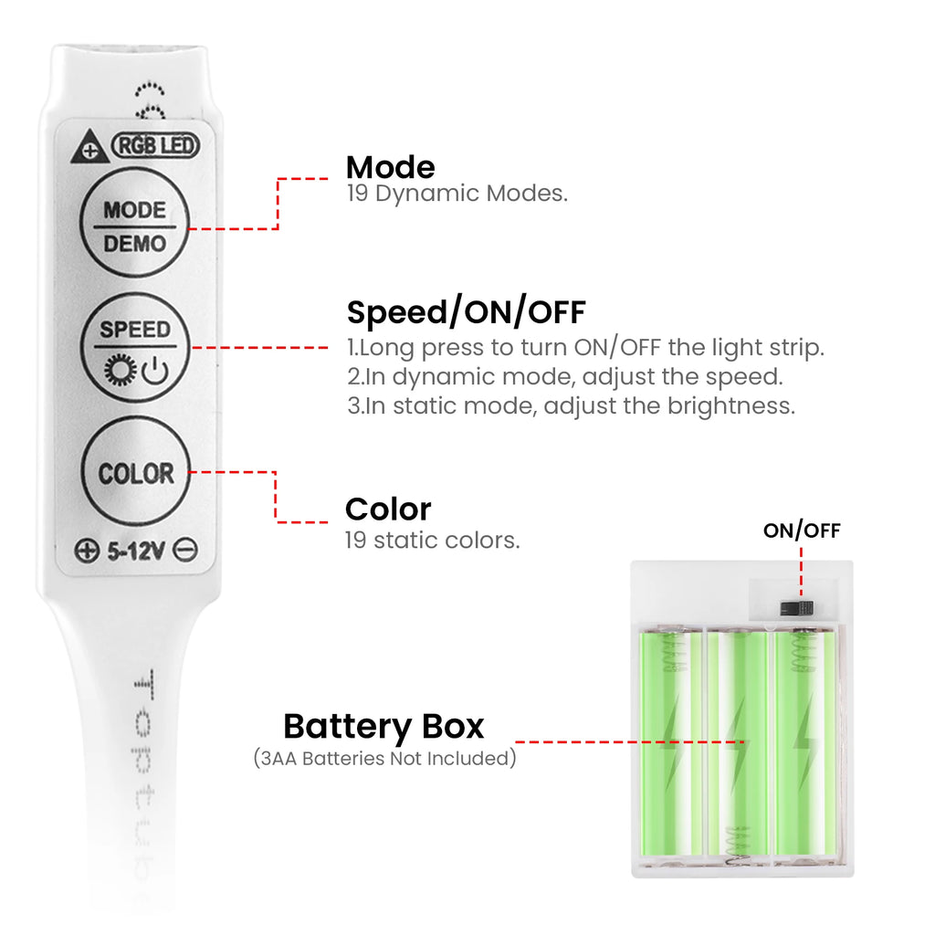 5V AA Battery RGB COB LED Strip Light Smart Bluetooth Dimmable Color Changing Flexible Tape Ribbon TV BackLight 17/24/44Key