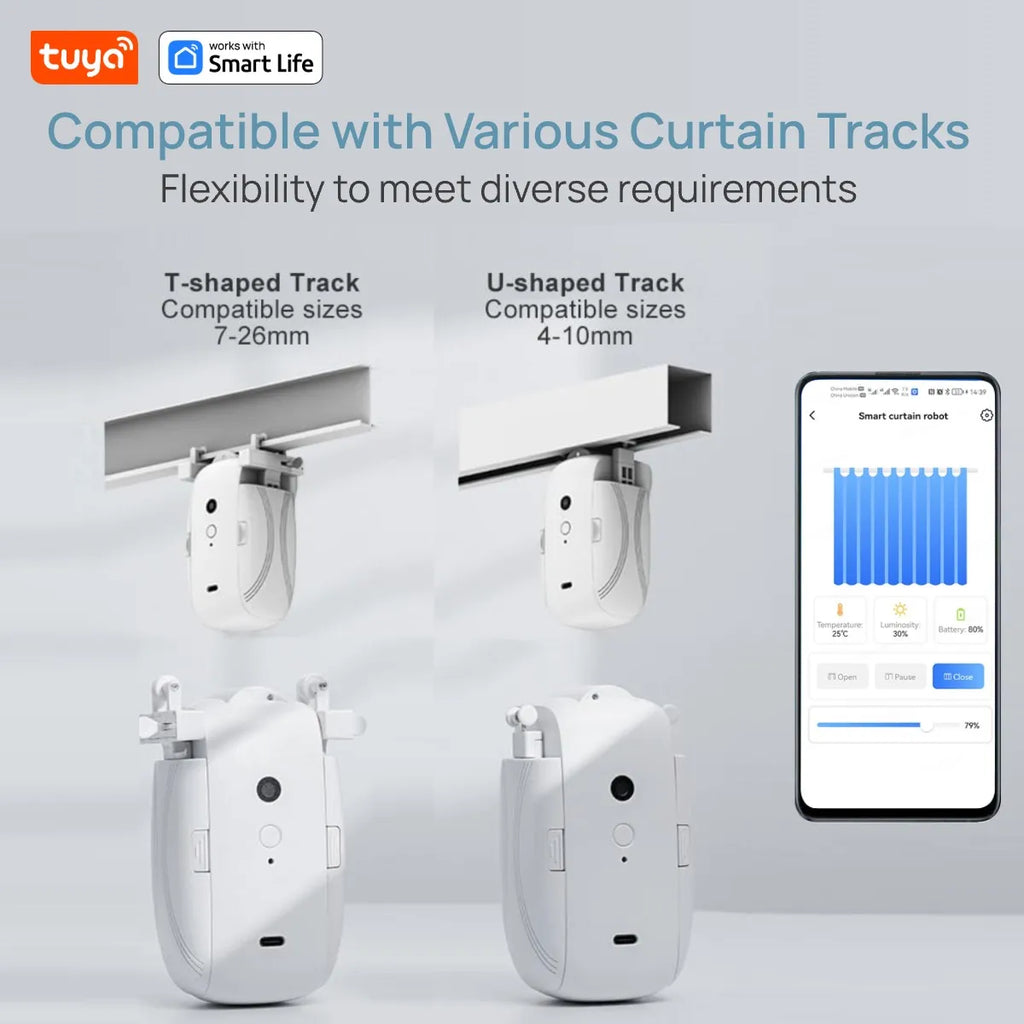 Tuya Smart WiFi Curtain Robot (with Gateway), APP Remote Control, Voice Control, Included Accessories for T/U Curtain Tracks