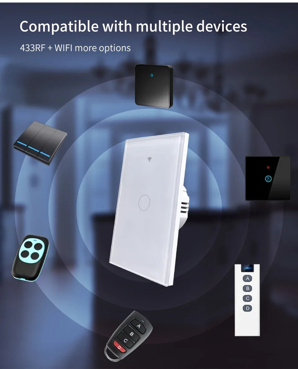 Tuya WiFi Smart Home Light Switch RF433 Neutral Wire/No Neutral Wire Required US Wall Touch Switches Support Alexa Google Home