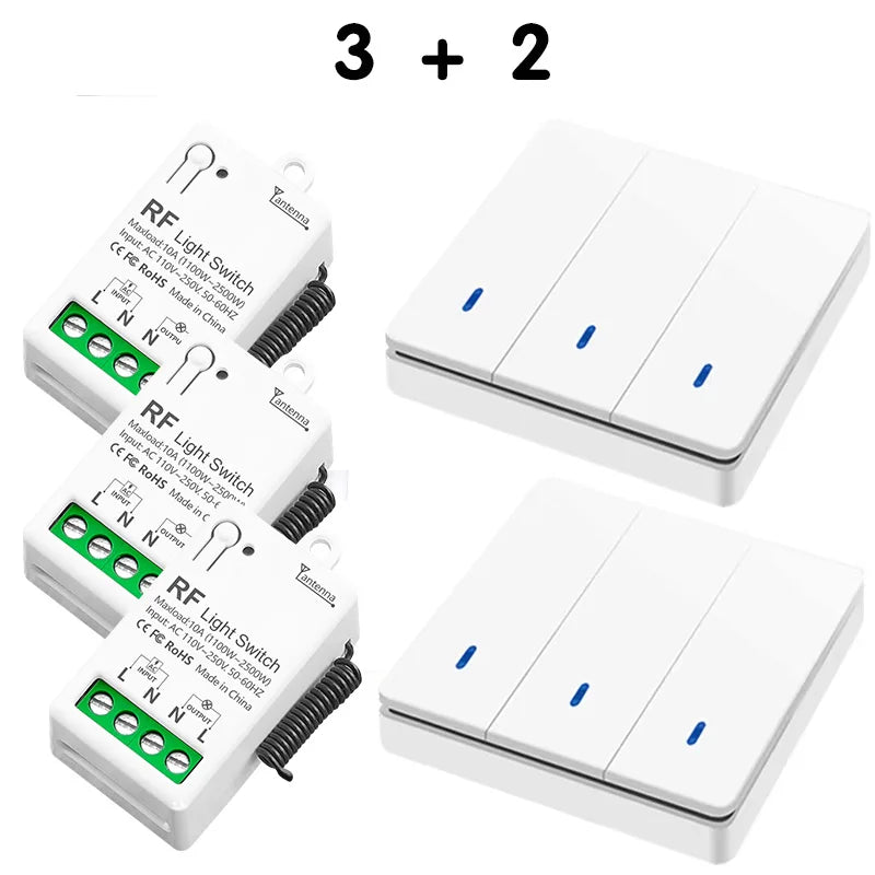 Wireless Smart Switch Light RF 433Mhz 86 Wall Panel Switch with Remote Control Mini Relay Receiver 220V Home Led Light Lamp Fan