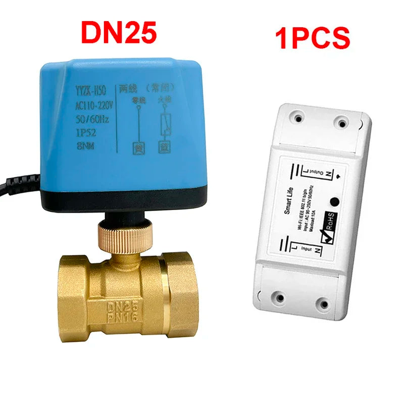 AC220V Tuya WiFi Smart Motorized Ball Valve Normally Closed Timing Water Switch Electric Valve with Smart Life Alexa Google Home