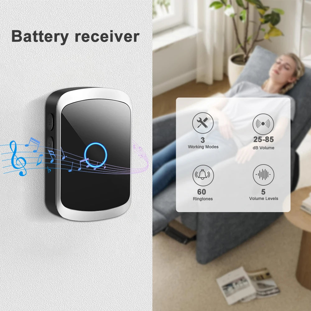 Smart Wireless Doorbell Door Chime Kit No Socket Required 300M/984 FT Remote 60 Songs Melodies Sound Home Battery Type Door Bell