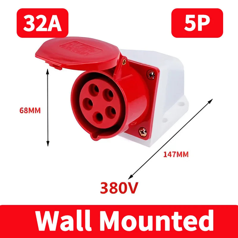 IP44 Industrial Plug and Socket Waterproof Connector 3PIN 4PIN 5PIN 16A/32A  Waterproof Electrical Connection Wall Mount Socket