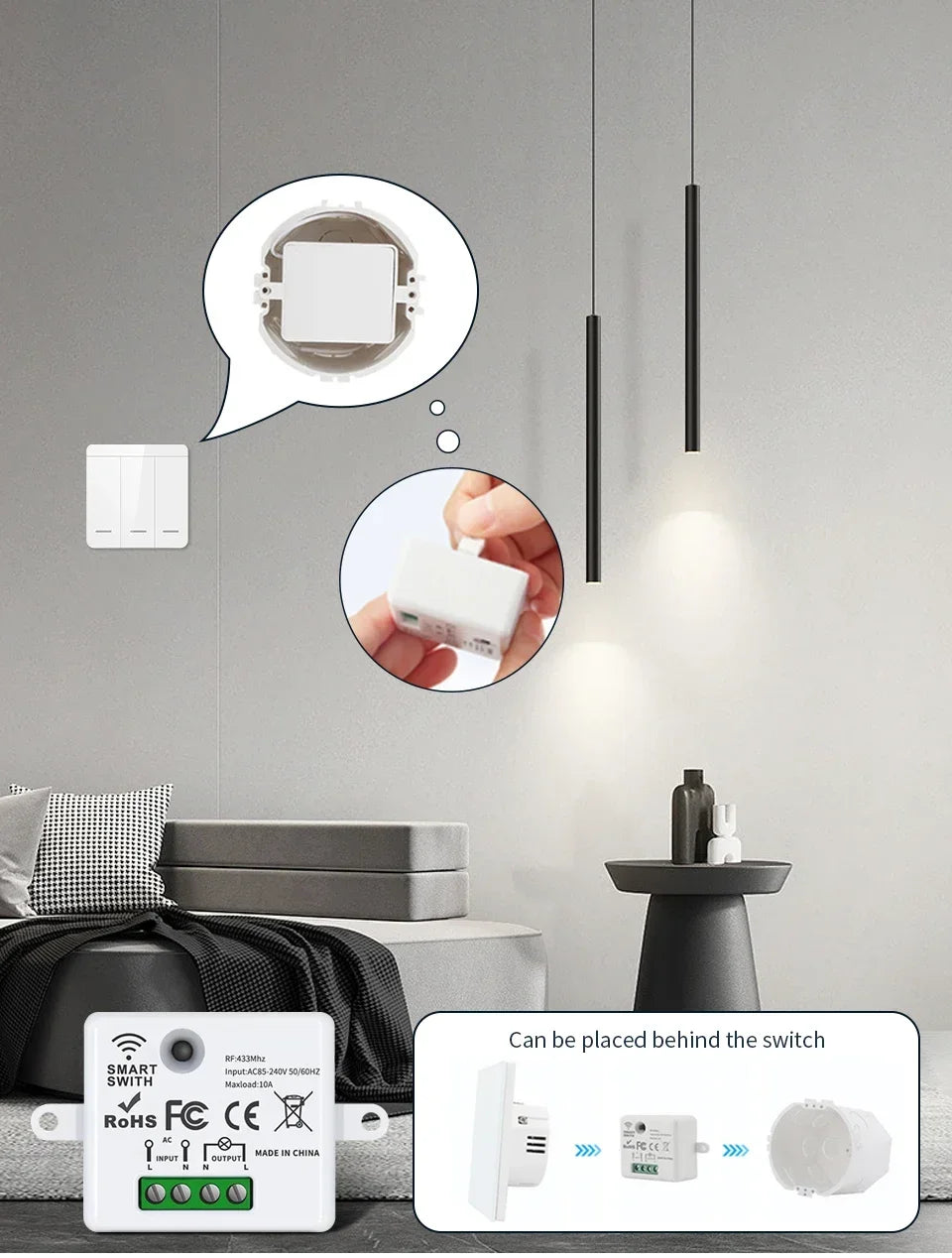Mini Wireless Smart Light Switch with Remote Control RF 433 Mhz Relay Receiver AC 220V 110V Switch Module for Home Led Lamp Fan