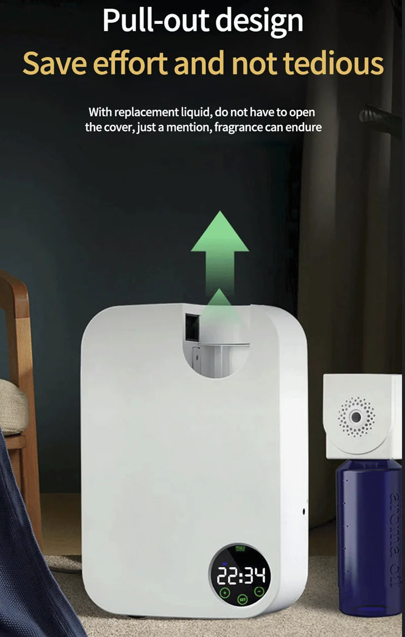 Smart 12V Waterless Aroma Diffuser Touch Screen Scent Machine Timer Automatic Wall Mounted Essential Oil Nebulizer for Home