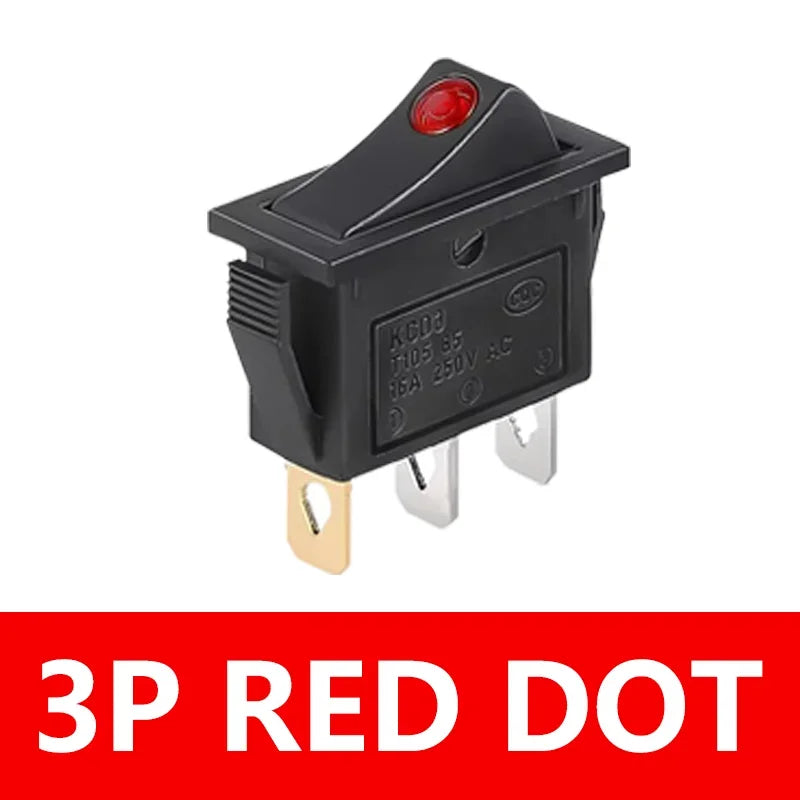 5/20PCS KCD3 Rocker Switch with LED ON OFF 16A 250V 220V 3 Pin 20A Small Light Cover Cap for Electric 2Position Switch