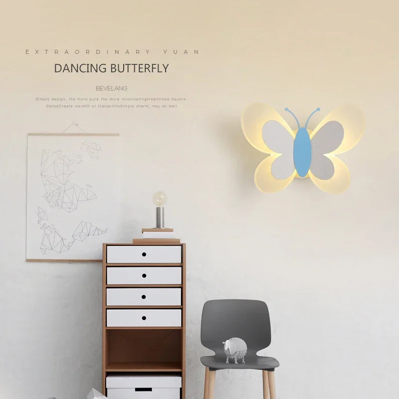 Modern LED Butterfly Wall Light For Bedroom Children's Room Bedside Wall Lamp Creative Personality Wall Decor Butterfly Sconce