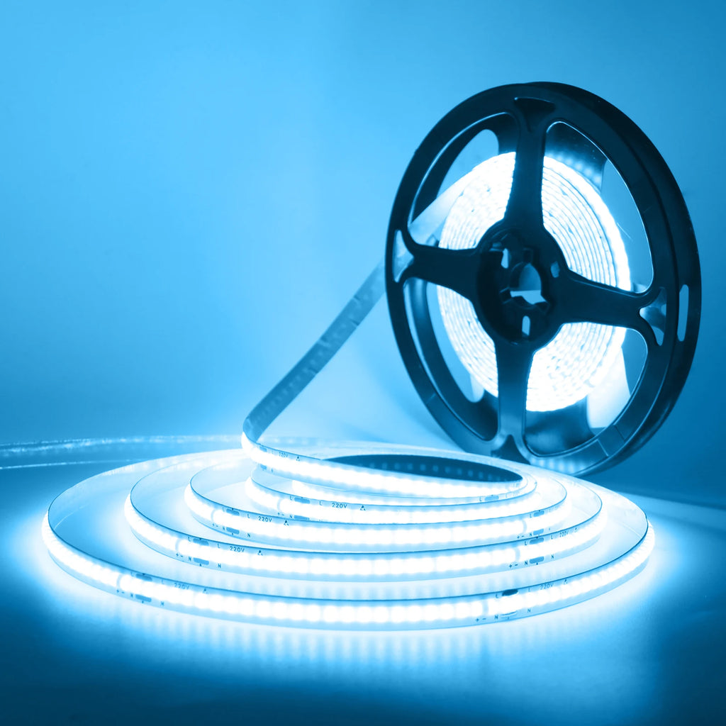 220V COB LED Strip Light 5M 10M 15M 20M Flexible Tape No Need Driver High Brightness 240LEDs RA90 Red Blue White Linear Lighting