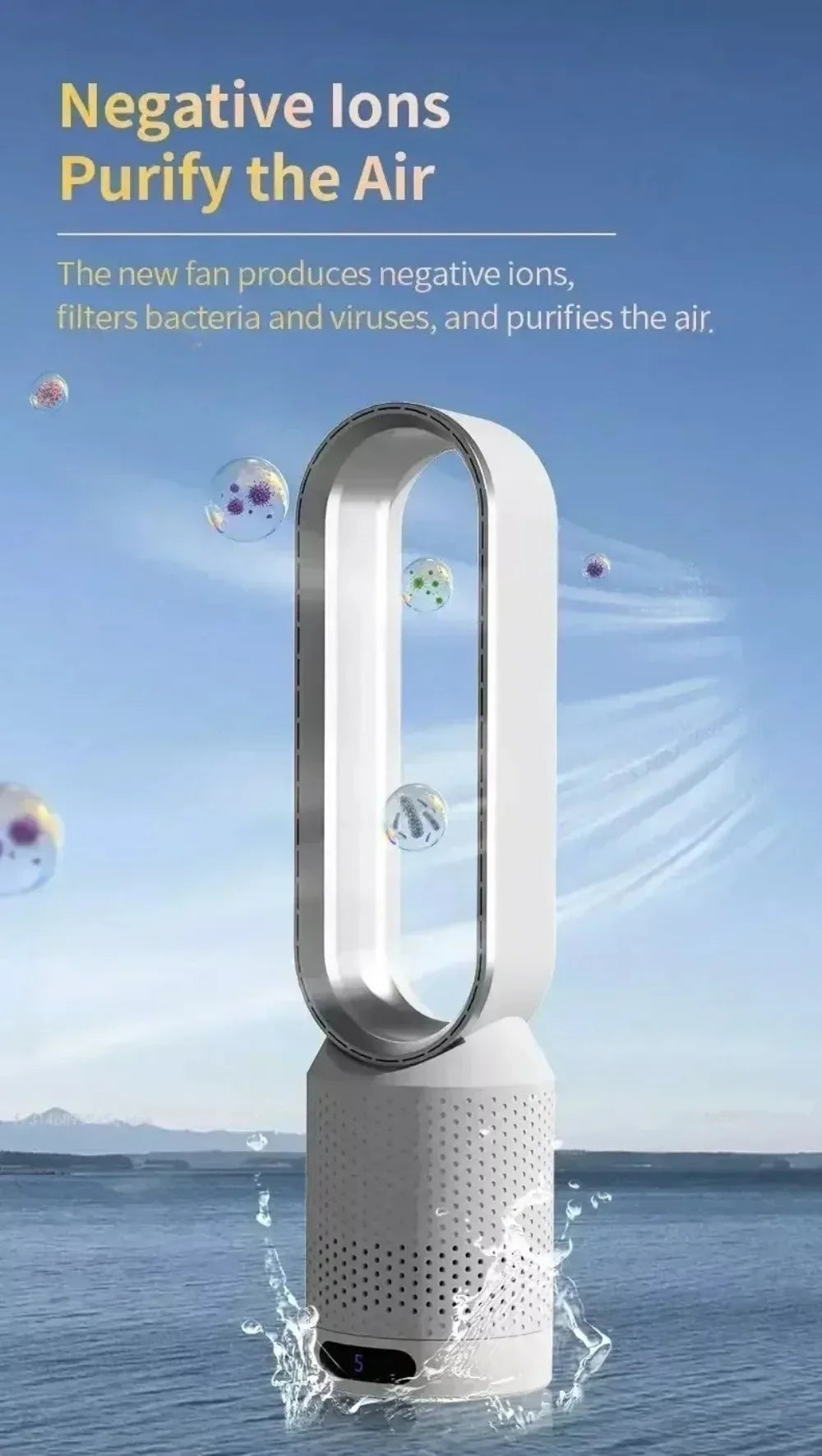 Smart Bladeless Fan with Remote Control 8 Gear Wind Speed Intelligent Timing 90° Oscillating Quiet Cooling Fan for Home Office
