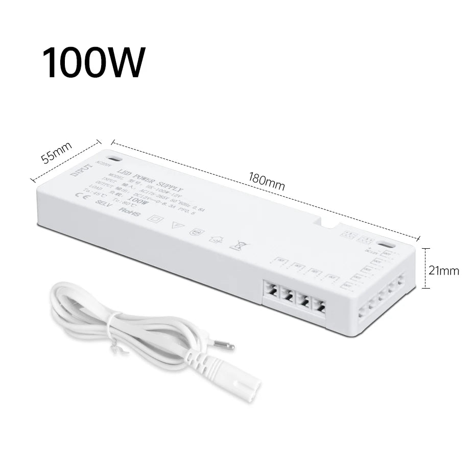 200W 150W 100W 60W 36W 24W LED Cabinet Light Strip Transformer AC220V to DC12V/24V for Home Wardrobe/Shelf with DuPont Port