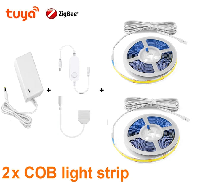 Zigbee Smart Under Cabinet COB LED Strip Dimmable Light Bookcase Wardrobe Closet Tuya Lamp Tape App Remote Control Wifi Lights