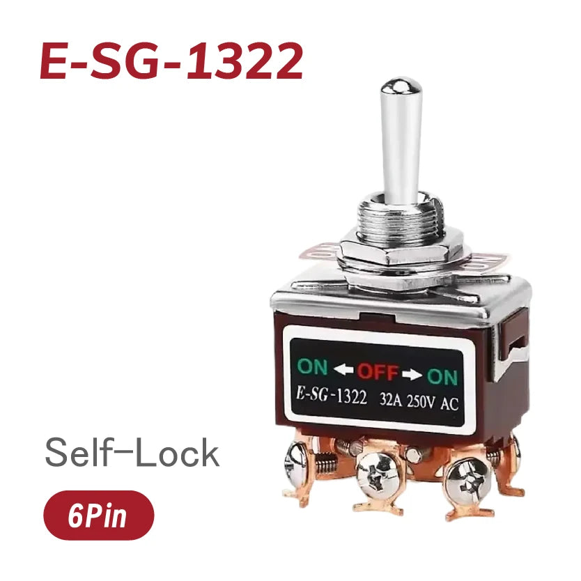 Heavy-Duty E-SG-SERIES Rocker Switch 32A 250VAC Self-Lock Reset with Multiple Pin Options 2-12 Pin
