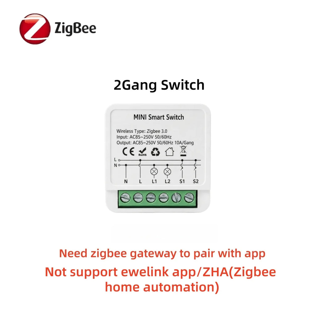 Zigbee Tuya Smart Switch Smart Life 10A/16A 1/2CH DIY Relay Breaker 2 Way Control For Alexa Google Home Assistant 2MQTT Gateway