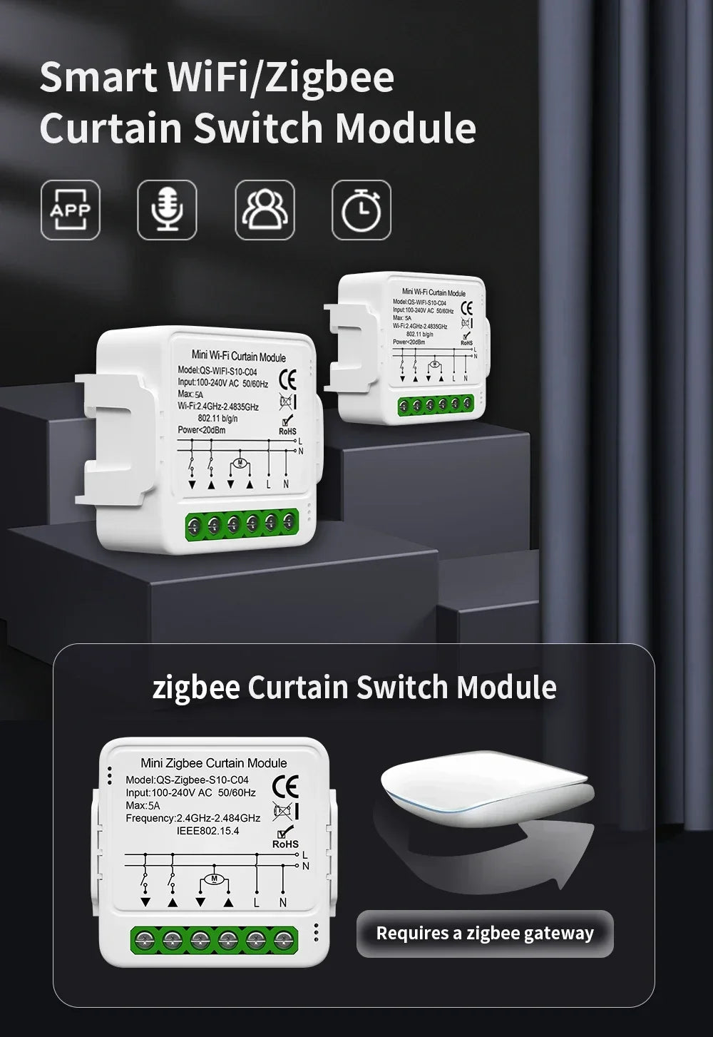 TNCE Tuya Switch Light Curtain Dimmer WIFI Zigbee, Smart DIY MINI Module, Roller Blinds Shutter Breaker, voice alexa google home