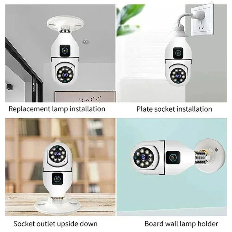 8MP E27 Bulb Surveillance Camera Wifi Camera Dual Lens Security Wireless Baby Monitor Two-way Automatic Human Tracking Monitor