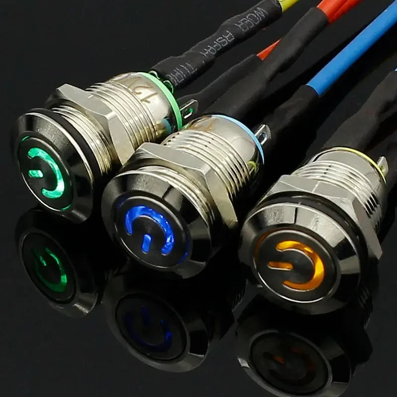 1PC 12mm 3V 5V 12V 220V Angel Eye Aluminum Metal LED Power Push Button Switch Self-reset Metal Switch Normally Open