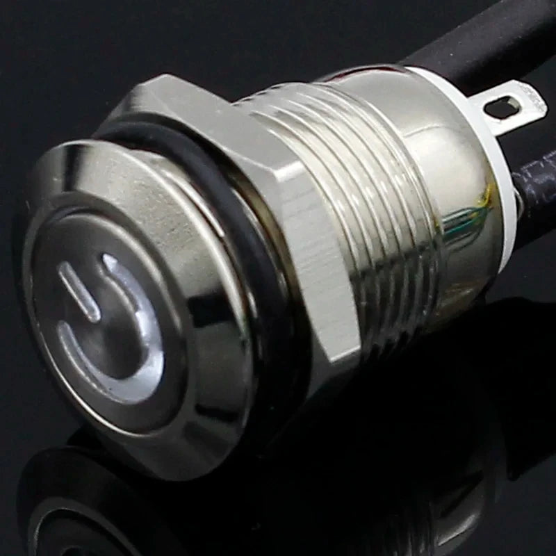 1PC 12mm 3V 5V 12V 220V Angel Eye Aluminum Metal LED Power Push Button Switch Self-reset Metal Switch Normally Open