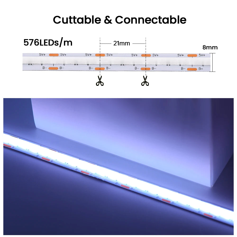 5V AA Battery RGB COB LED Strip Light Smart Bluetooth Dimmable Color Changing Flexible Tape Ribbon TV BackLight 17/24/44Key