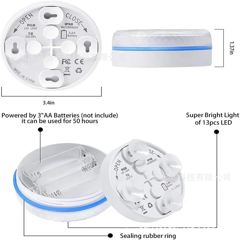 Updated IP68 RGB Submersible 13LED Underwater Light with Remote Control Underwater Pool Light Bright Lamp for Pond/Pool/Aquarium