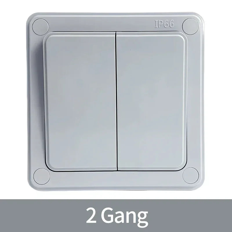 IP66 Rated Outdoor Wall Switch - 16A Weatherproof Push Button, 1/2/3 Gang for Home, Garden & Exterior Electrical Applications