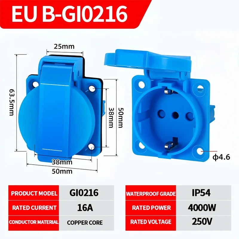 IP54 16A Outdoor Socket with Flip Cover | Euro/UK/BR Plug Waterproof for Garden & Industrial Use - Heavy Duty Explosion-Proof