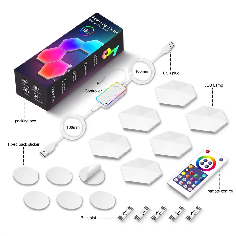 TuYa Smart WiFi Bluetooth RGB LED Hexagon Quantum Night Light Indoor Wall Light For Game Bedroom Decoration Atmosphere Lamps