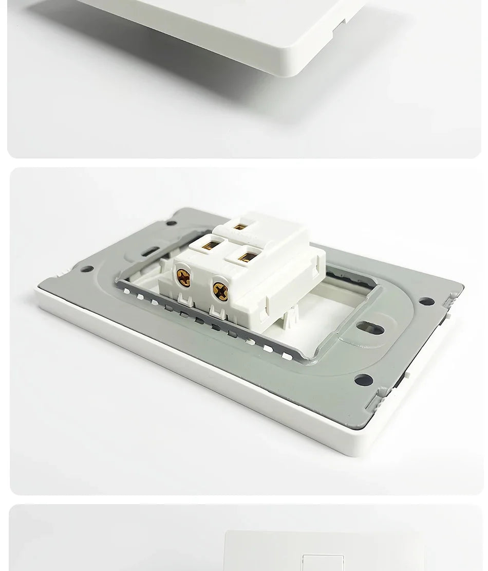 T&I 118*75mm Tempered Glass US Wall Socket White Thai USB Socket Plug with Dual USB Type-C Ports,Light Switch 110V