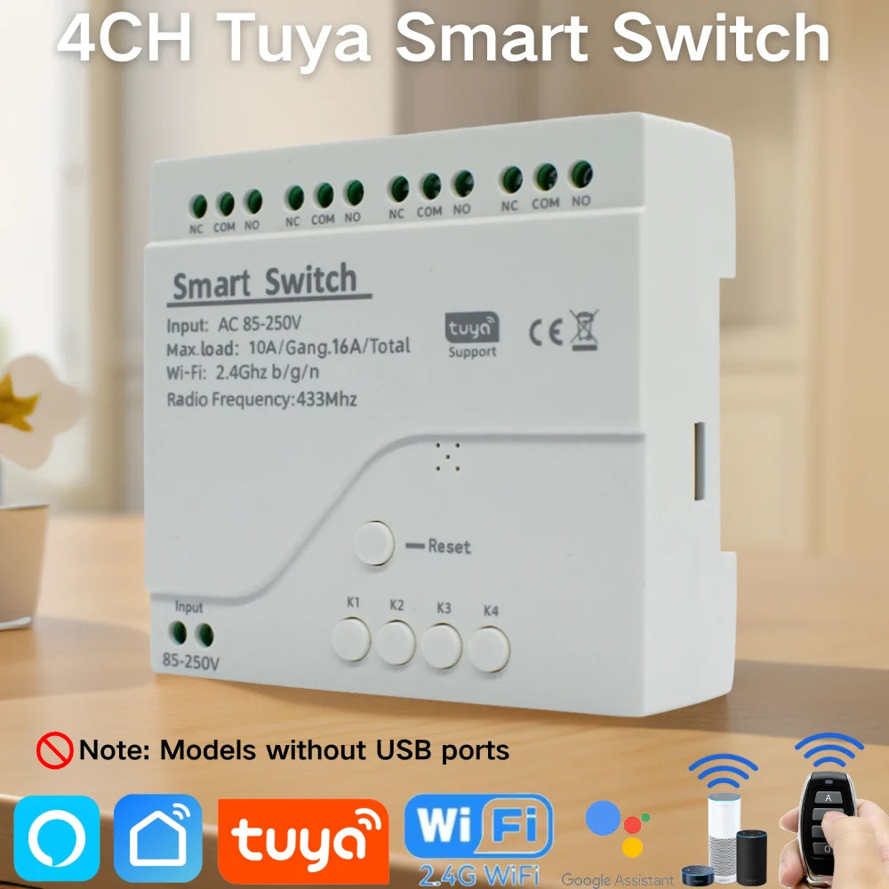 Tuya Relay 4CH Smart Home Switch Module 5V 12V 32V 220V RF 433 Radio Remote Control Work With Alexa Google Home