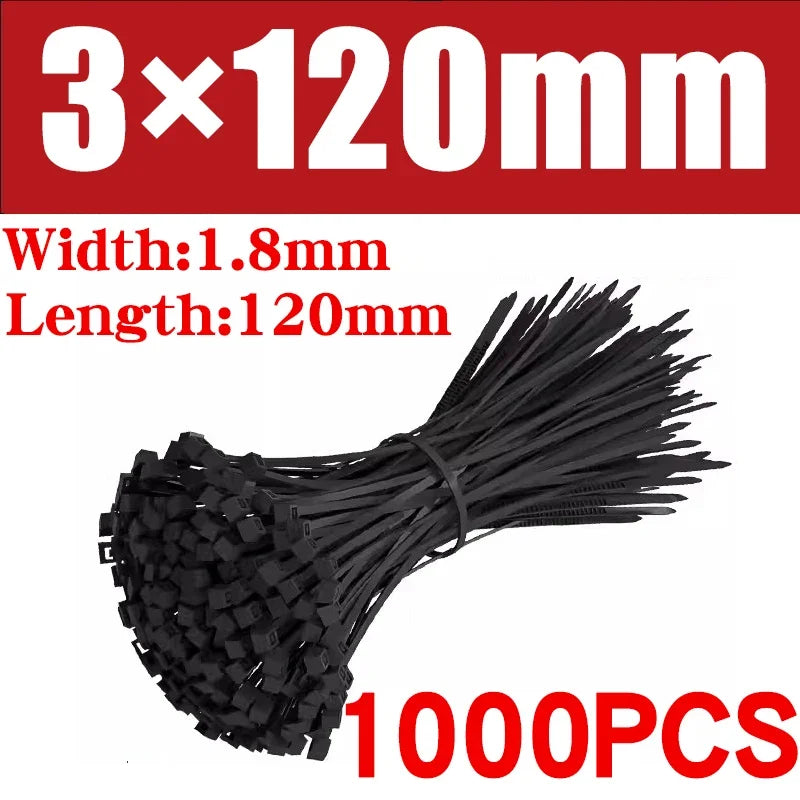 500/1000PCS Plastic Nylon Cable Ties Self-locking Cord Ties Straps Adjustable Cables Fastening Loop Home Office Wire Zip Ties