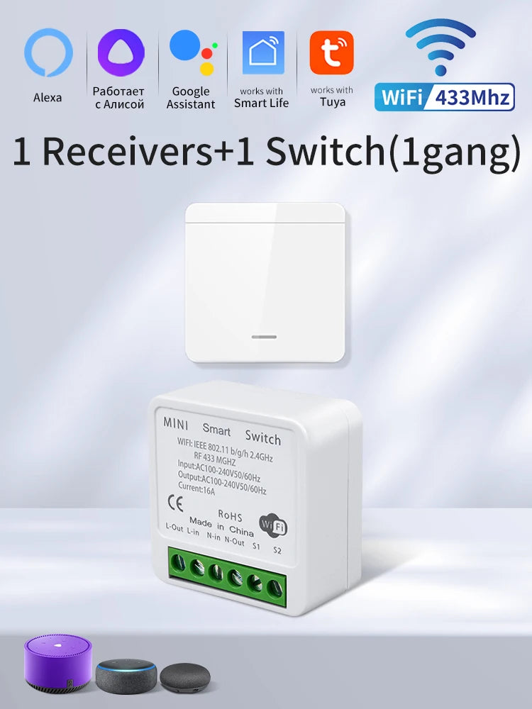 Tuya WiFi Smart Light Switch Smart Home Wireless RF 433mhz Push Button Wall Switch Via Alexa Google Home Alice Smart Life App