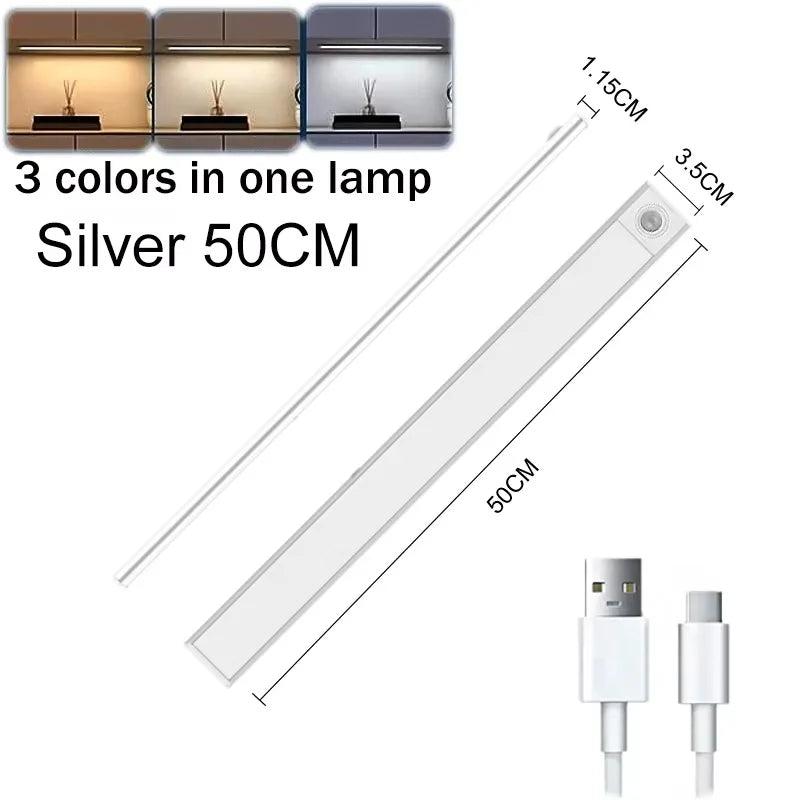 Night Light LED Motion Sensor Under Cabinet Lights USB Rechargeable Portable Lamp Lighting Bar For Bedroom Kitchen Accessories