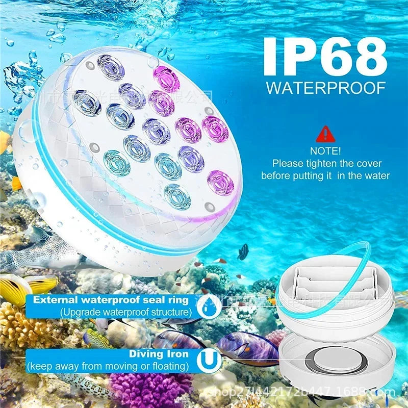 Updated IP68 RGB Submersible 13LED Underwater Light with Remote Control Underwater Pool Light Bright Lamp for Pond/Pool/Aquarium