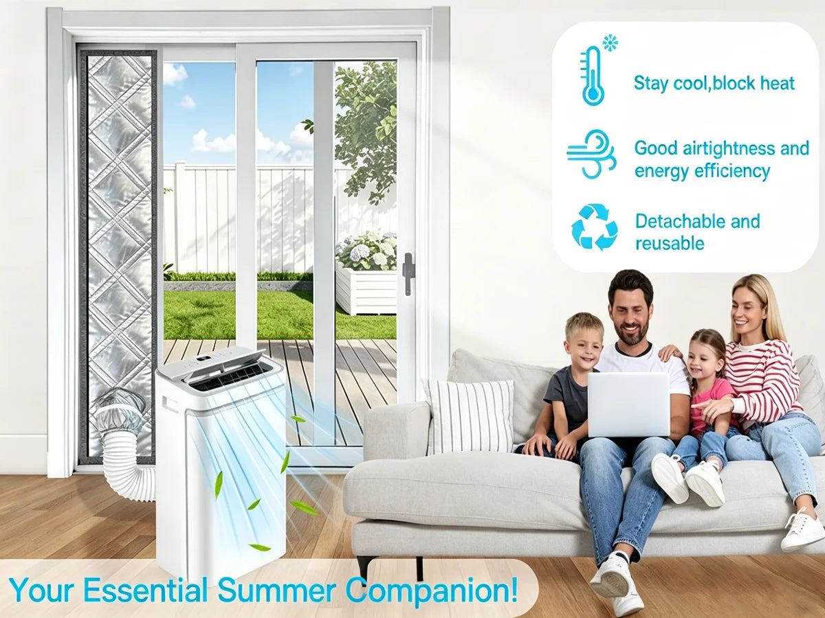 Padded Portable AC Window Seal Kit Silver Coated Sliding Window Vent Cloth for Air Conditioner Exhaust Hose Insulation