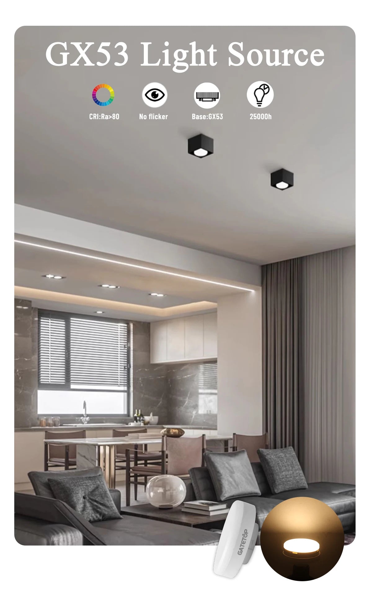 1-10 Pack GX53 LED Bulb 5W 15W Reflector, 60W Equivalent, Disc Frosted Puck, RA80 Warm White 2700K, Retrofit The GX53 Fittings