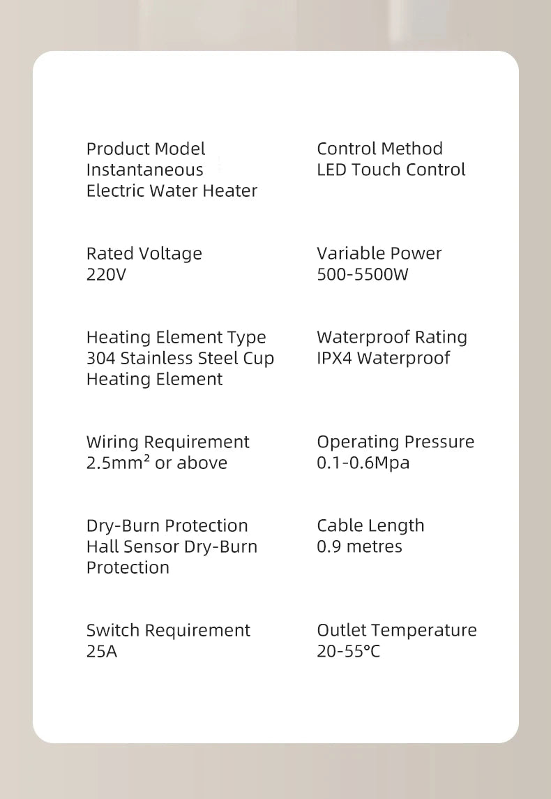 Smart Inverter Electric Water Heater Instant Water Heater Fast Heating Shower Instant Heating Water Heater LED Touch Controls