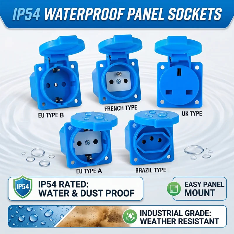 IP54 16A Outdoor Socket with Flip Cover | Euro/UK/BR Plug Waterproof for Garden & Industrial Use - Heavy Duty Explosion-Proof