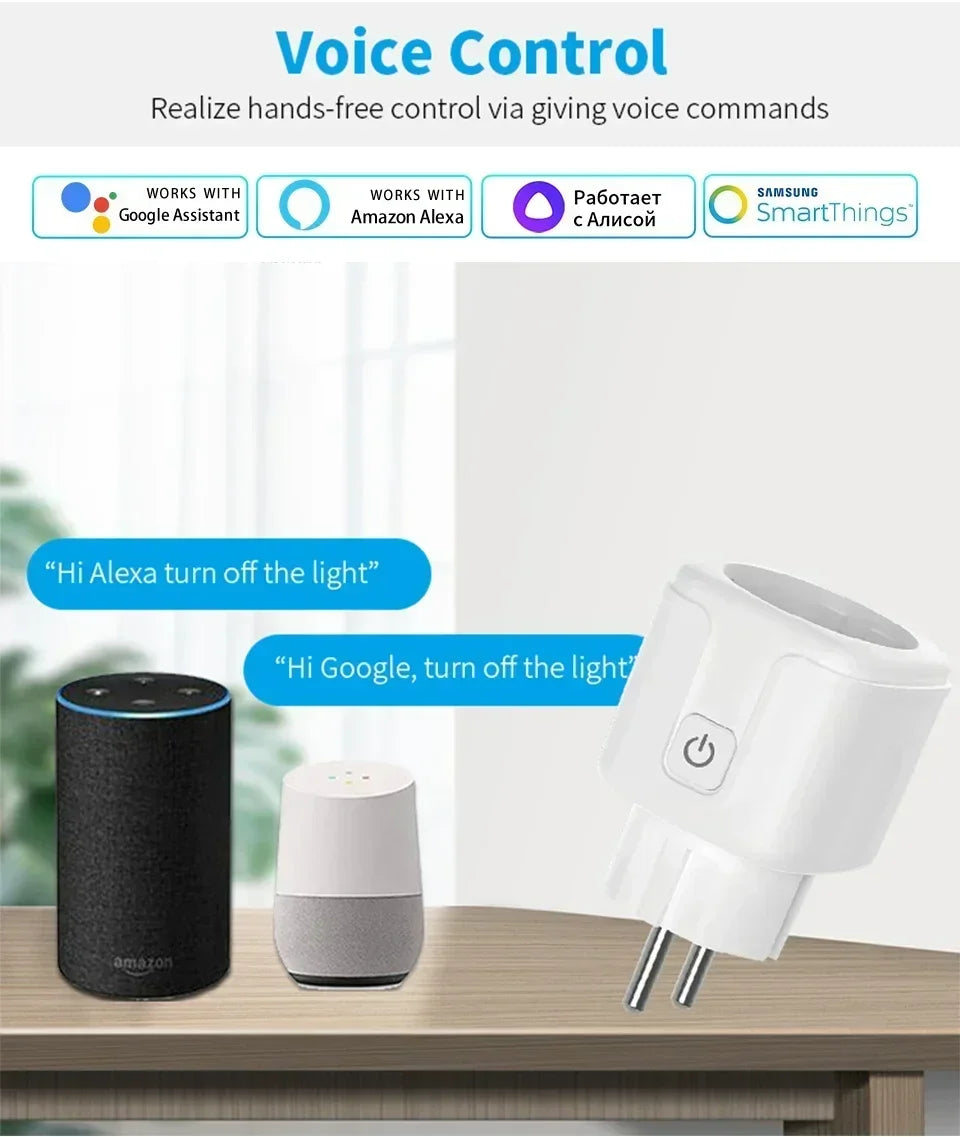 Tuya WiFi Smart Switch EU Plug Socket Outlet 16A With Power Monitor Smart Life APP Voice Control With Alexa Google Home Alice