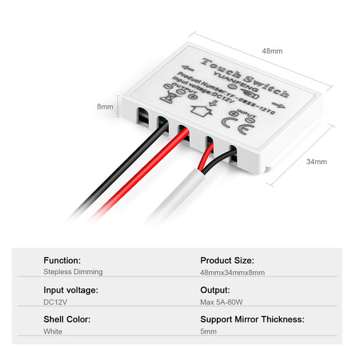 12V 5A LED Dimmer Switch Capacitive CCT Adjustable Touch Sensor Switch For Bathroom Mirror Light Backlight Decoration