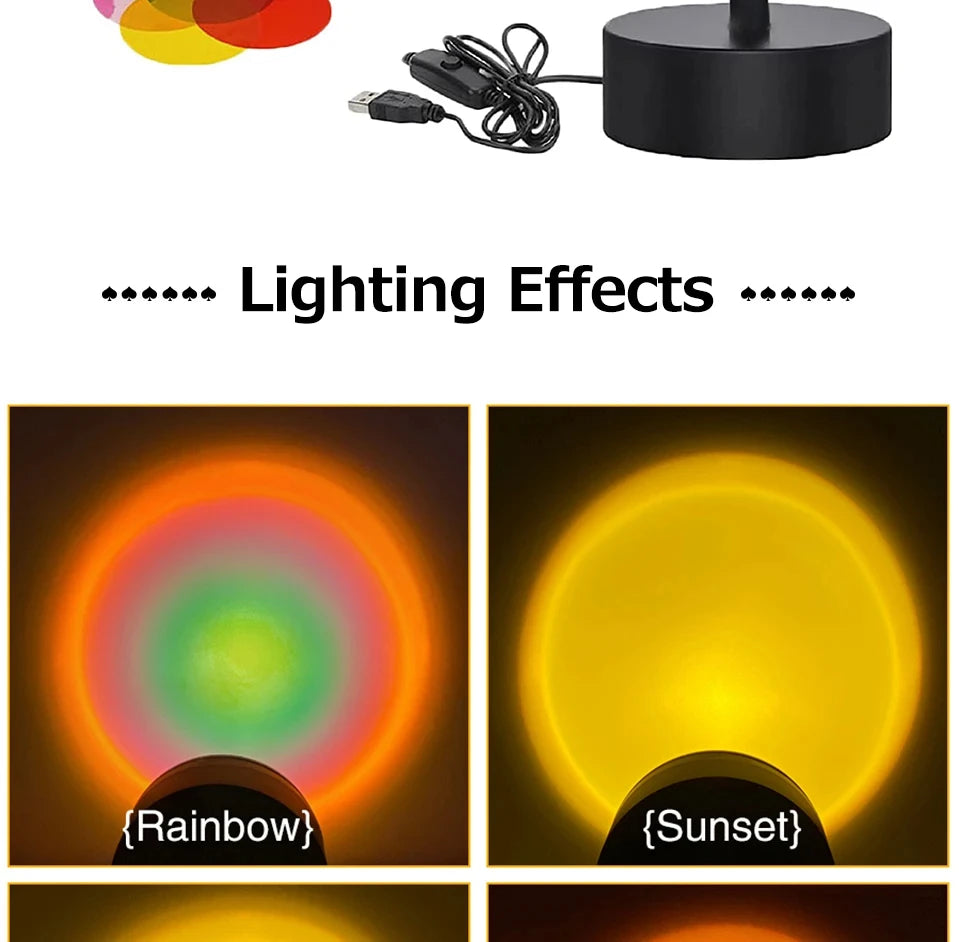 Sunset Projector Lamp Bluetooth Night Light Rainbow Atmosphere Light Room Decor Background Wall Decoration Bedroom Table Lamp