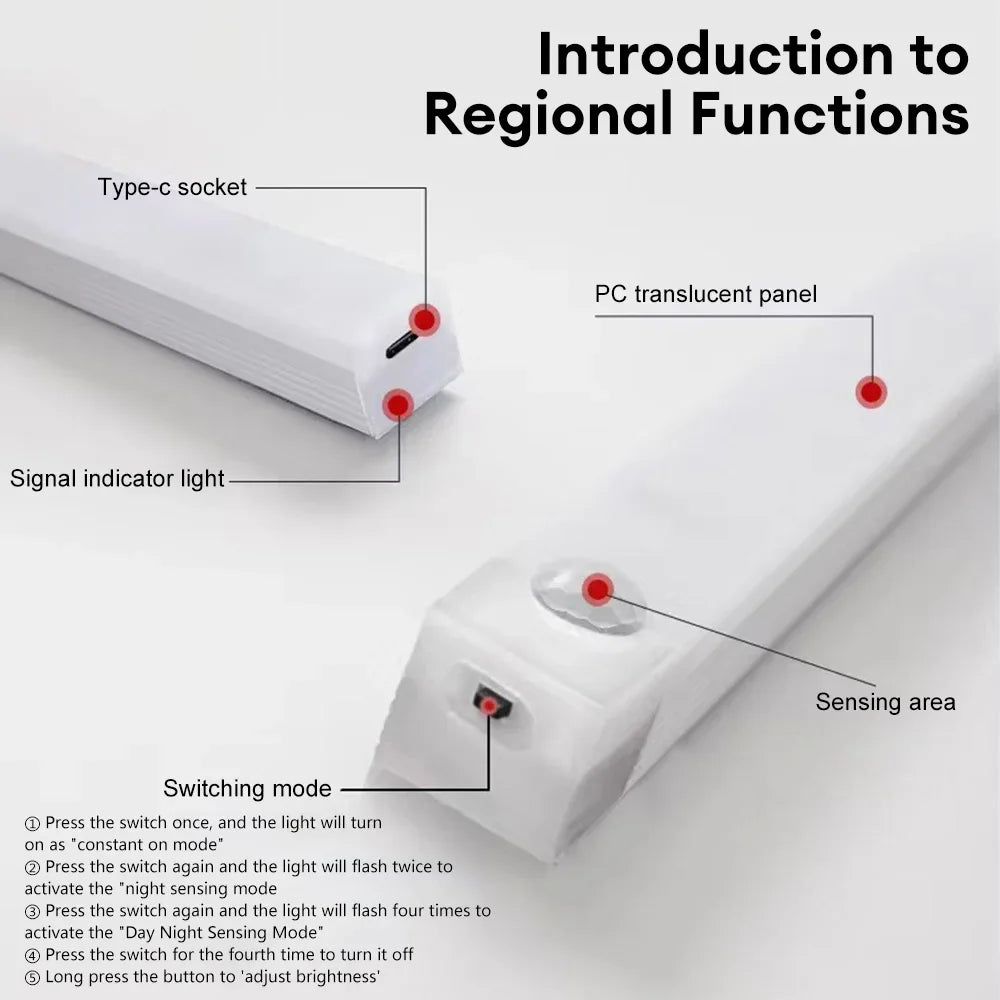 Motion Sensor Light Wireless Rechargeable LED Night Light Closet Cabinet Wardrobe Lamp Kitchen Staircase Backlight 10/20/30/50cm