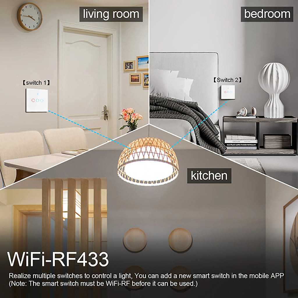 Wifi Smart Light Switch EU 1/2/3Gang Touch Light Switch No Neutral Wire Wall Light Switches Works with Tuya Smart Life App Alexa