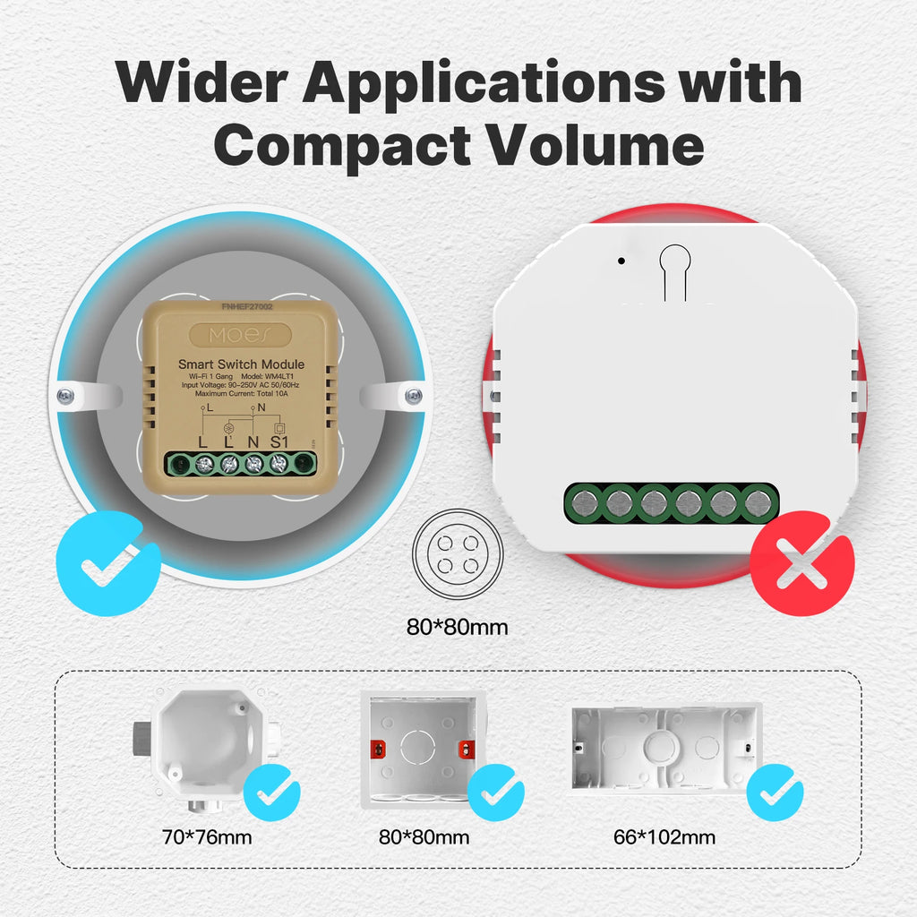 MOES Tuya WiFi Zigbee Mini DIY Smart Switch Module 1-4 Gang Timer Home Automation Compatible with Google Home Alexa