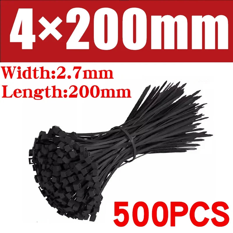 500/1000PCS Plastic Nylon Cable Ties Self-locking Cord Ties Straps Adjustable Cables Fastening Loop Home Office Wire Zip Ties