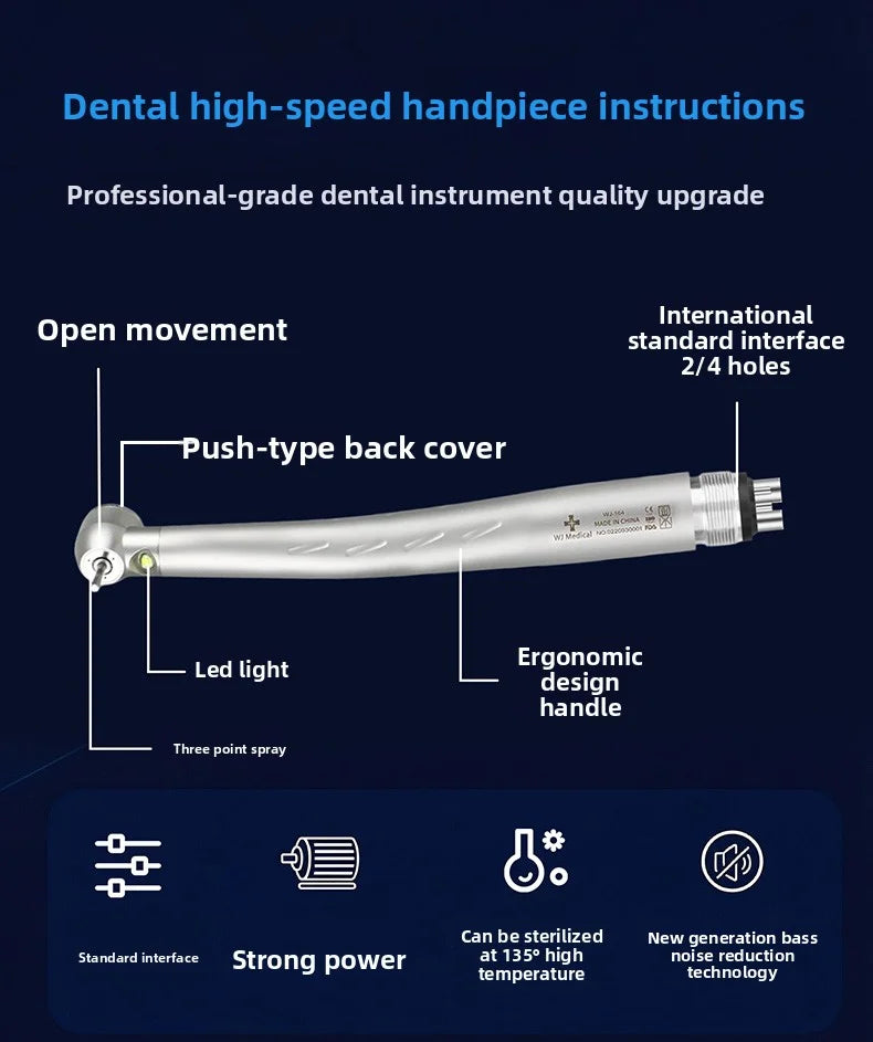 LED Light Dental High Speed Handpiece Ceramic Bearing Cartridge Rotor Push Button Air Turbine Triple Water Spray B2 M4 2/4 Holes