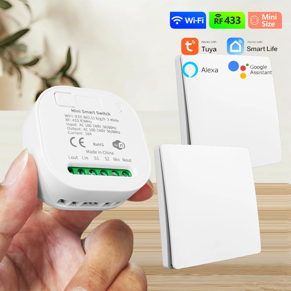 TUYA ALEXA Self-powered Wireless Wall Switch No Battery Required 86Type RF433Mhz Waterproof Switch AC110V 220V for home light