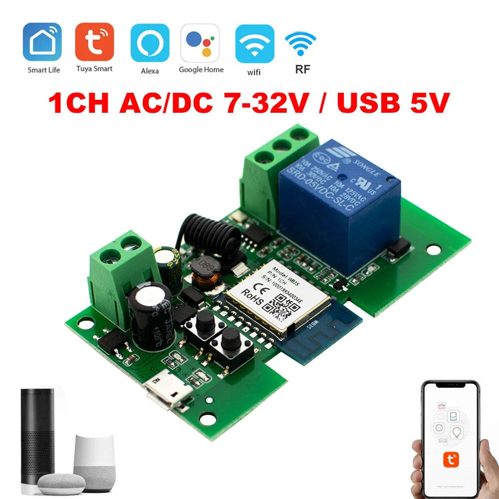 Tuya Smart Wifi Switch Module 12V 32V 220V RF 433 Radio Remote Control 1/2/4 Channels Relay for Alexa Google Home Smart Life