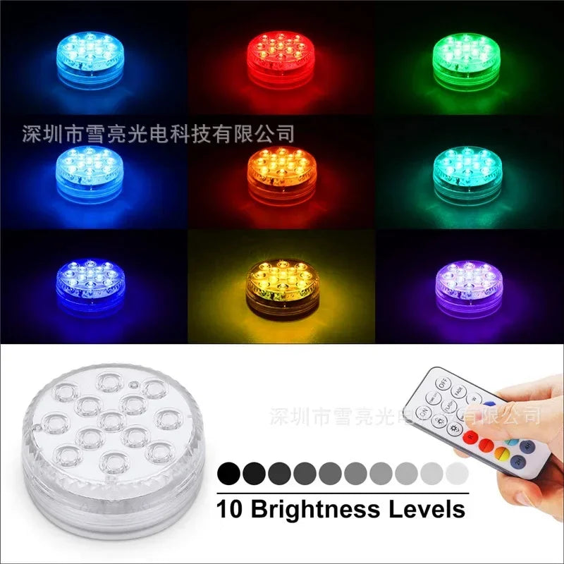 Updated IP68 RGB Submersible 13LED Underwater Light with Remote Control Underwater Pool Light Bright Lamp for Pond/Pool/Aquarium