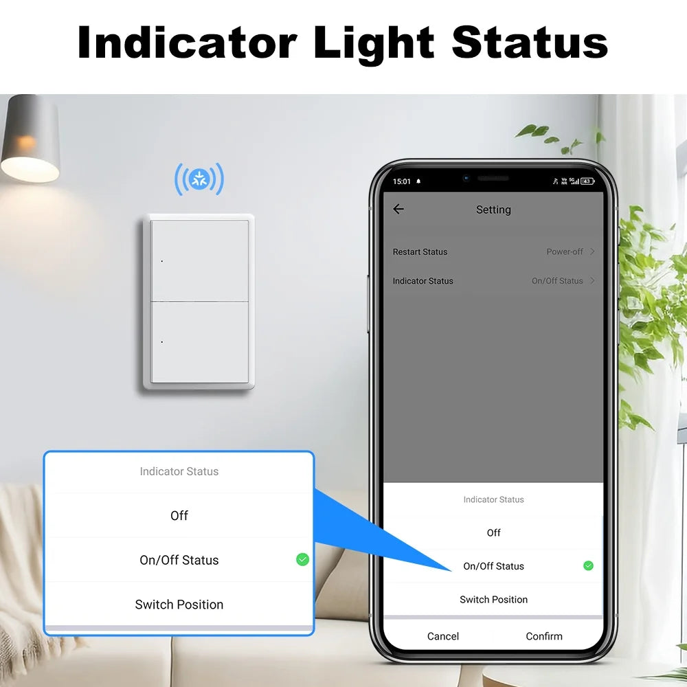 Smart Matter WIFI US Wall Light Switch Neutral Wire Optional 1-4 Gang Big Physical Push Button Voice Control Google Home Alexa