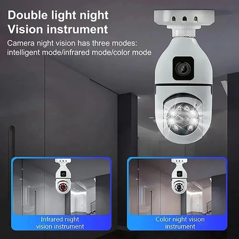 8MP E27 Bulb Surveillance Camera Wifi Camera Dual Lens Security Wireless Baby Monitor Two-way Automatic Human Tracking Monitor