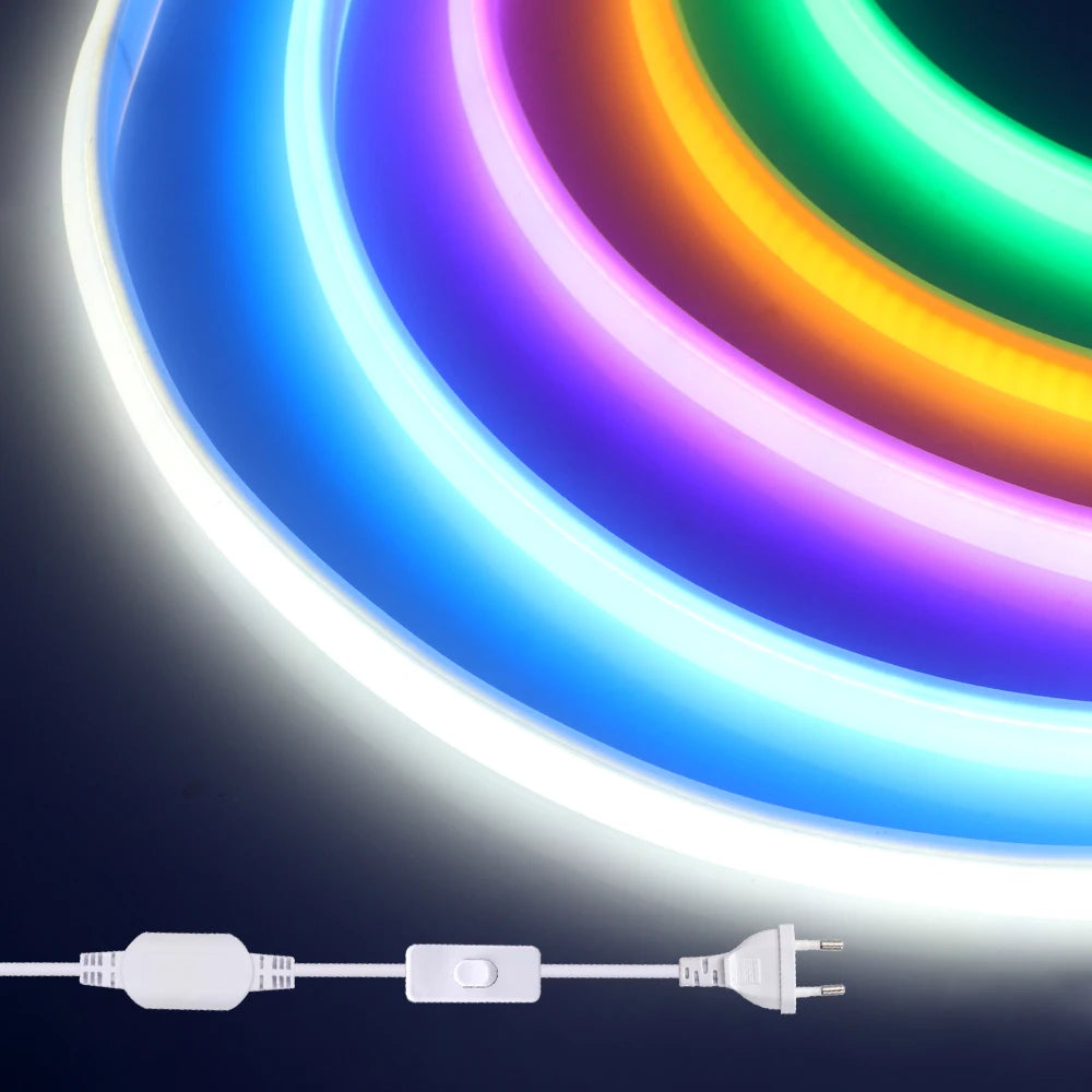 220V Switch COB LED Neon Strip Light 288LED AC EU Power Plug Kit White Pink Red 10 Color Waterproof Flex Tape Home Kitchen Decor